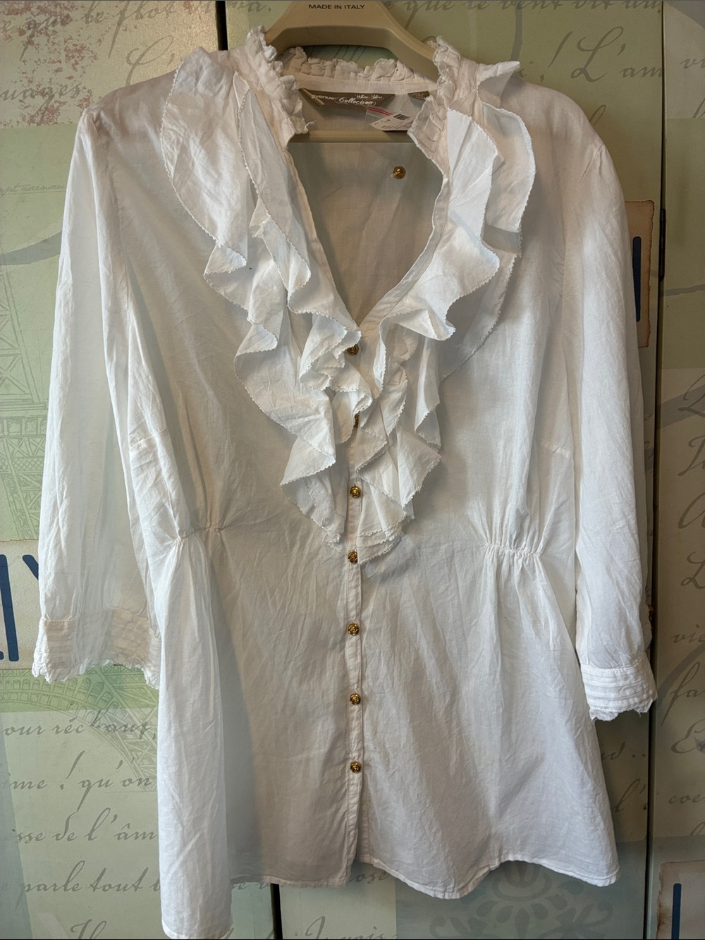 AVENUE White Ruffled Button-Front Blouse SZ 22/24 NWT